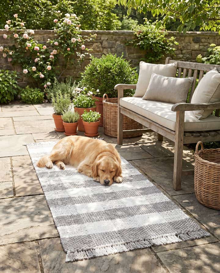 2' x 6' Easy-Clean Eco Plaid Washable Indoor / Outdoor Runner Rug