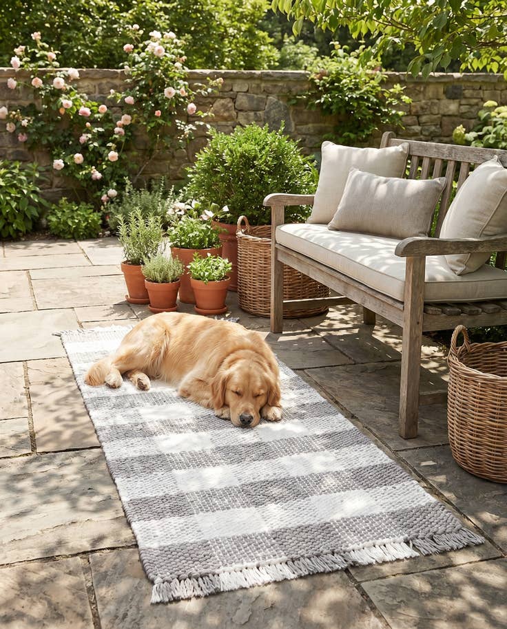 Detail image of 2' x 6' Easy-Clean Eco Plaid Washable Indoor / Outdoor Runner Rug