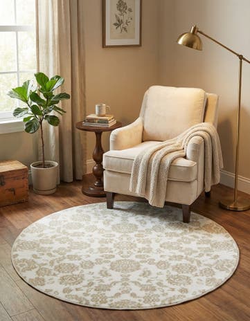 White Brown Nepal Round Rug