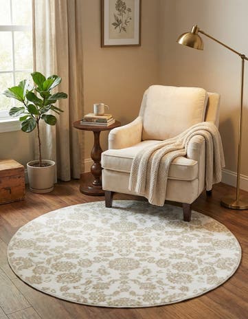 White Brown Nepal Round Rug