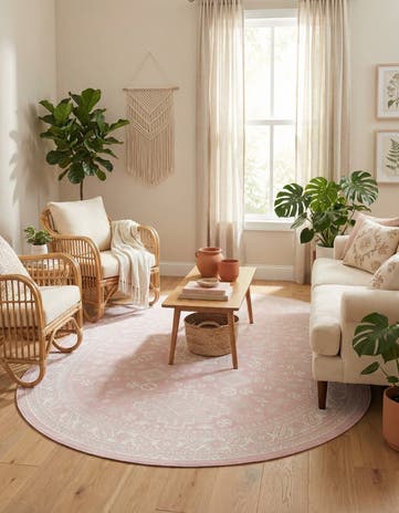 Pink Easy-Clean Aztec Indoor / Outdoor Oval Rug