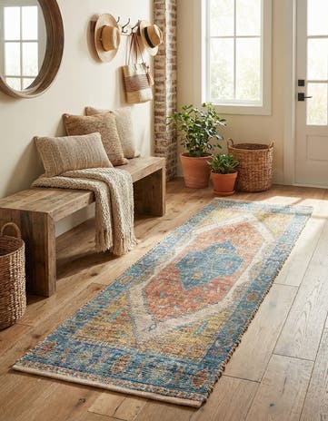 Orange Yellow Hand Woven Chenille Jute Runner Rug