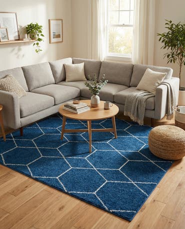  7' x 7' Lattice Frieze Square Rug