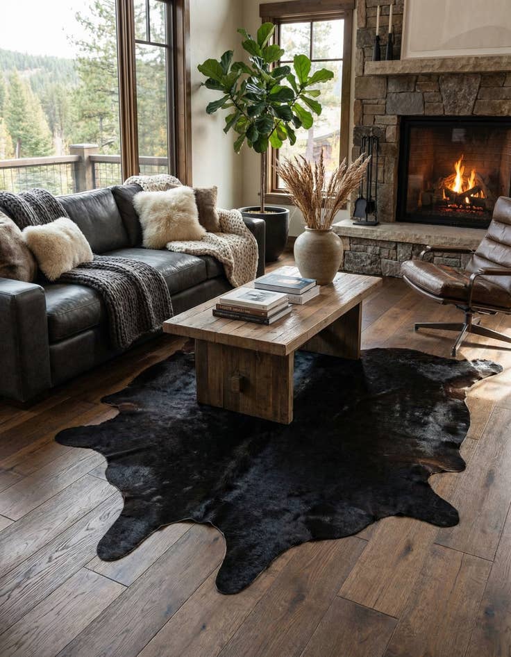 Detail image of 5' 7 x 6' 7 Cowhide Leather Freeform Rug