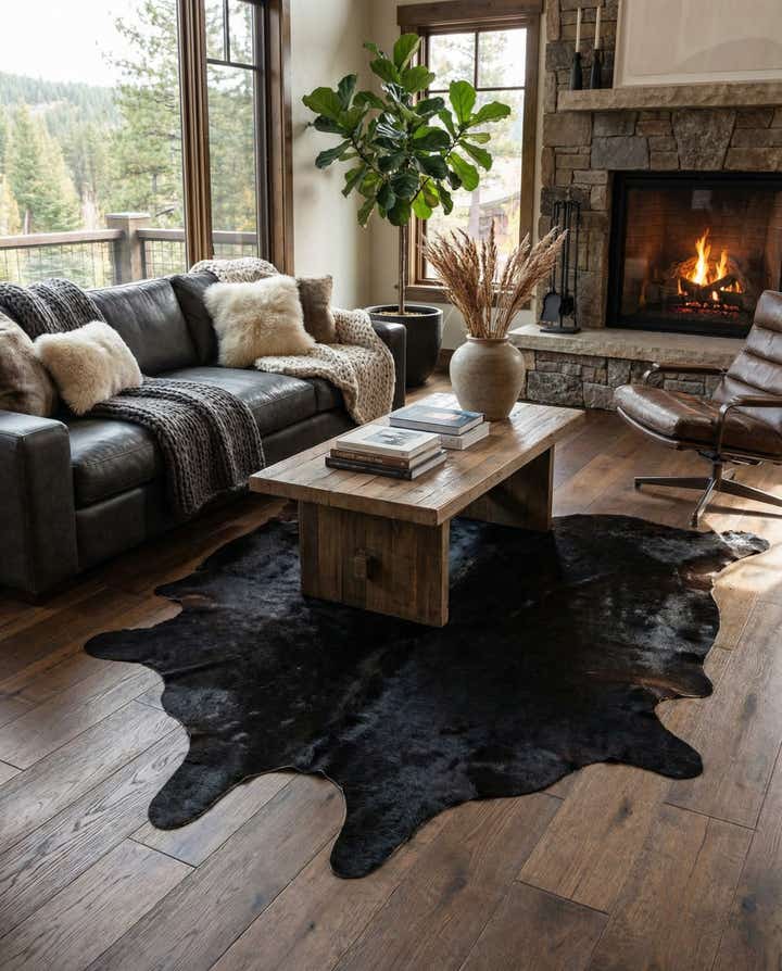 5' 7 x 6' 7 Cowhide Leather Freeform Rug