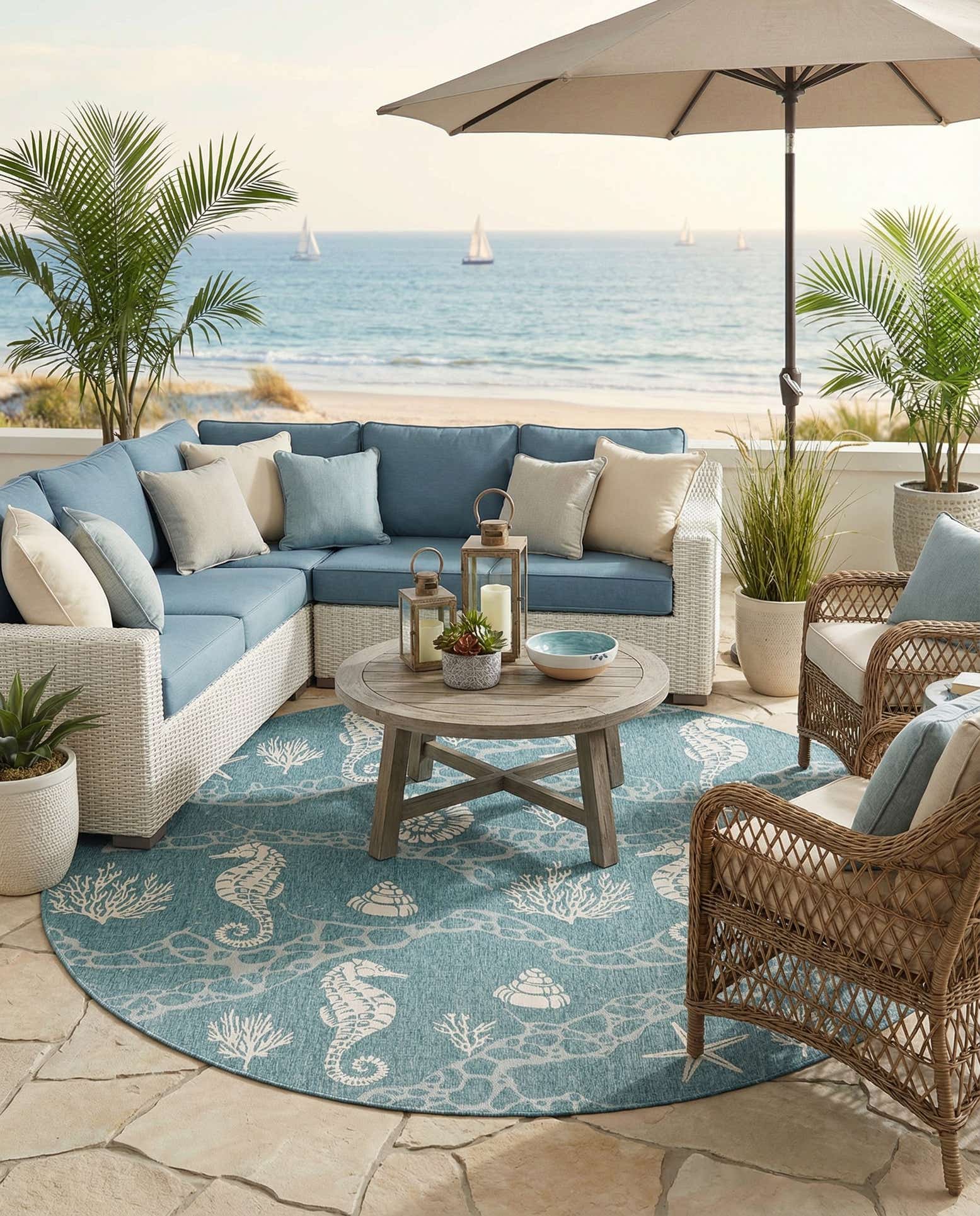 13' x 13' Easy-Clean Coastal Indoor / Outdoor Round Rug