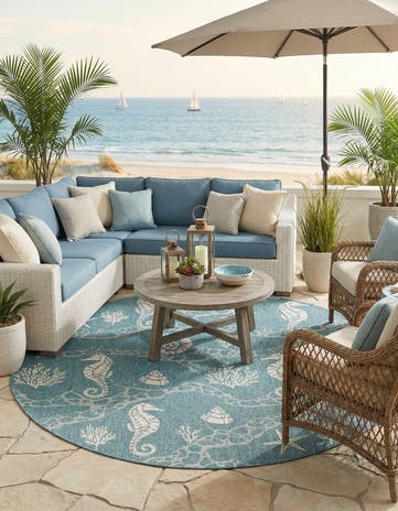 13' x 13' Easy-Clean Coastal Indoor / Outdoor Round Rug