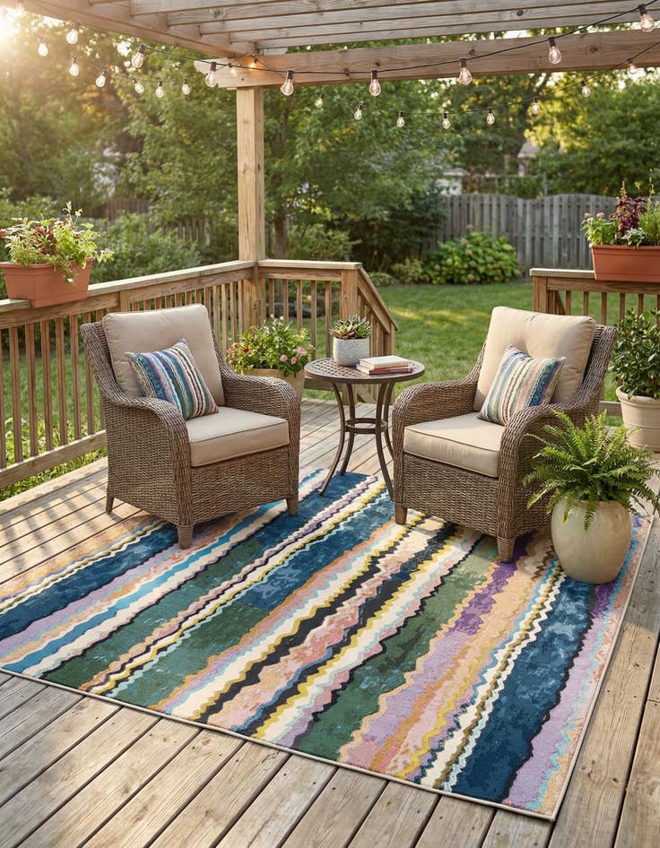 Detail image of 7' 10 x 7' 10  Washable Modern Indoor / Outdoor Square Rug