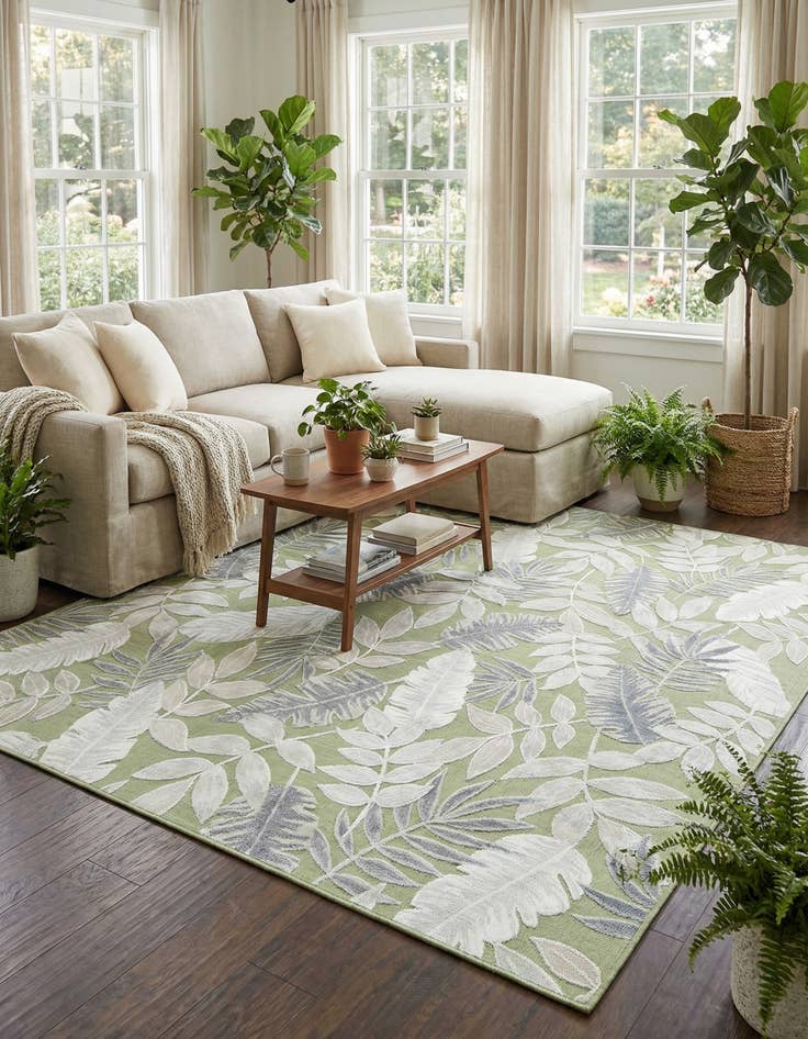 Detail image of 8' 2 x 8' 2  Washable Botanical Indoor / Outdoor Square Rug