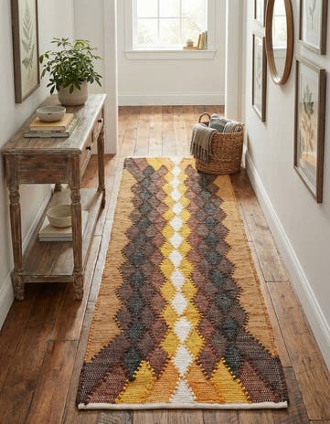Brown Yellow Black Hand Braided Chindi Cotton Runner Rug