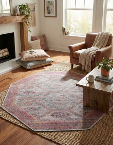 Rust red and Beige Washable Sisu Octagon Rug