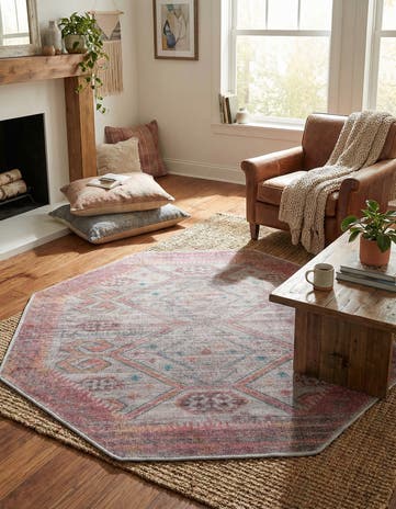 Rust red and Beige Washable Sisu Octagon Rug