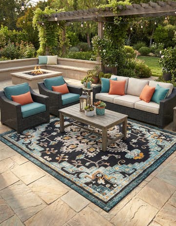 Navy Blue Easy-Clean Casablanca Indoor / Outdoor Square Rug
