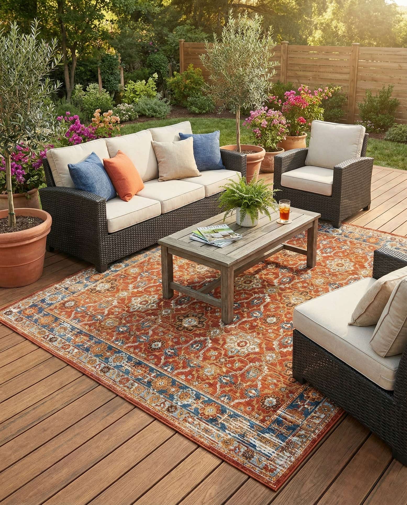7' 10 x 7' 10 Easy-Clean Traditional Indoor / Outdoor Square Rug