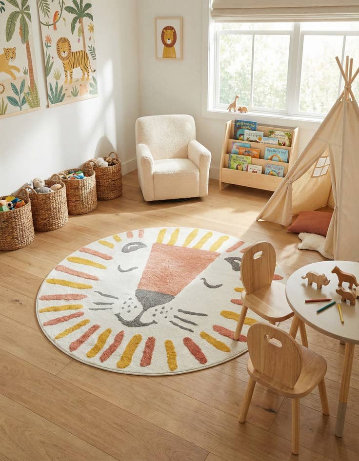 Detail image of 6' 1 x 6' 1 Lion Whimsy Kids Round Rug