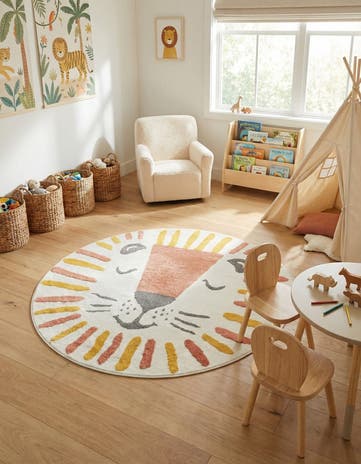 6' 1 x 6' 1 Lion Whimsy Kids Round Rug
