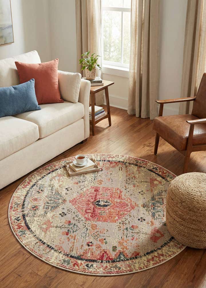 4' x 4' Easy-Clean Traditional Indoor / Outdoor Round Rug