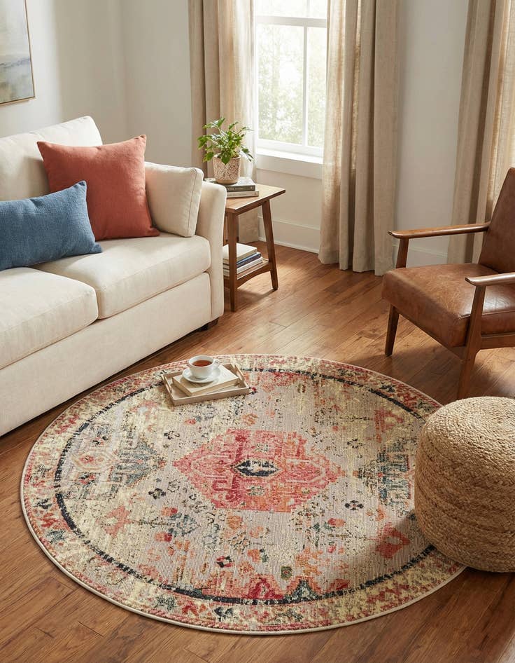 Detail image of 4' x 4' Easy-Clean Traditional Indoor / Outdoor Round Rug