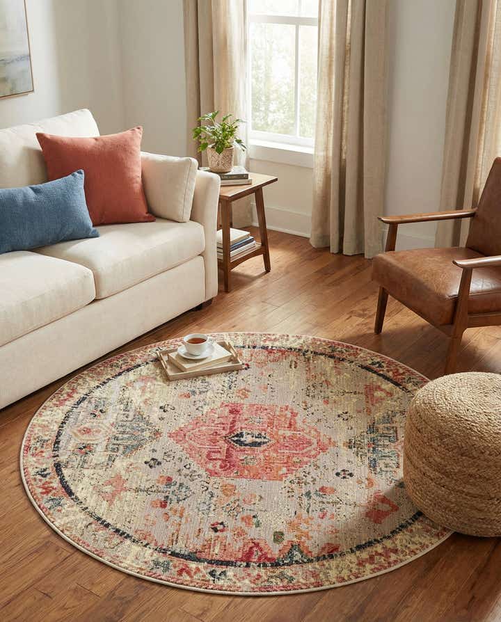 4' x 4' Easy-Clean Traditional Indoor / Outdoor Round Rug