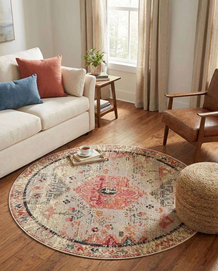 Detail image of 4' x 4' Easy-Clean Traditional Indoor / Outdoor Round Rug