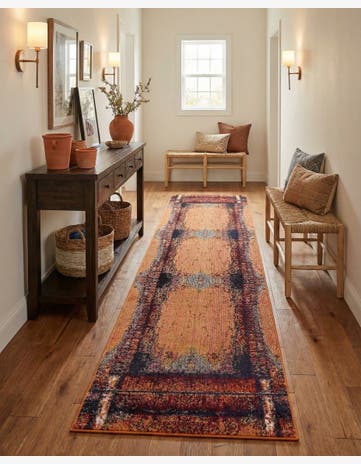Orange Washable Hyacinth Runner Rug