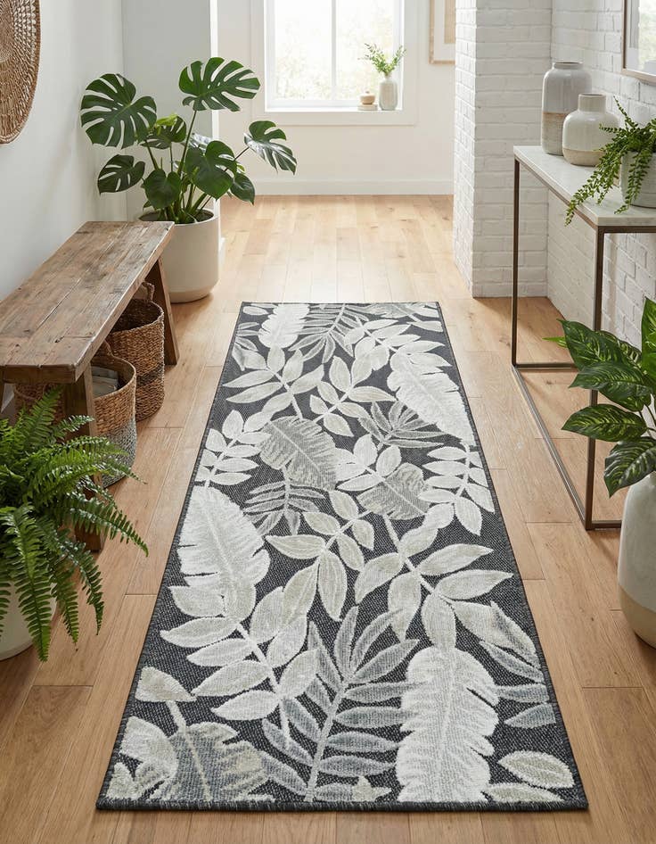 Detail image of 2' 2 x 5' 3  Washable Botanical Indoor / Outdoor Runner Rug