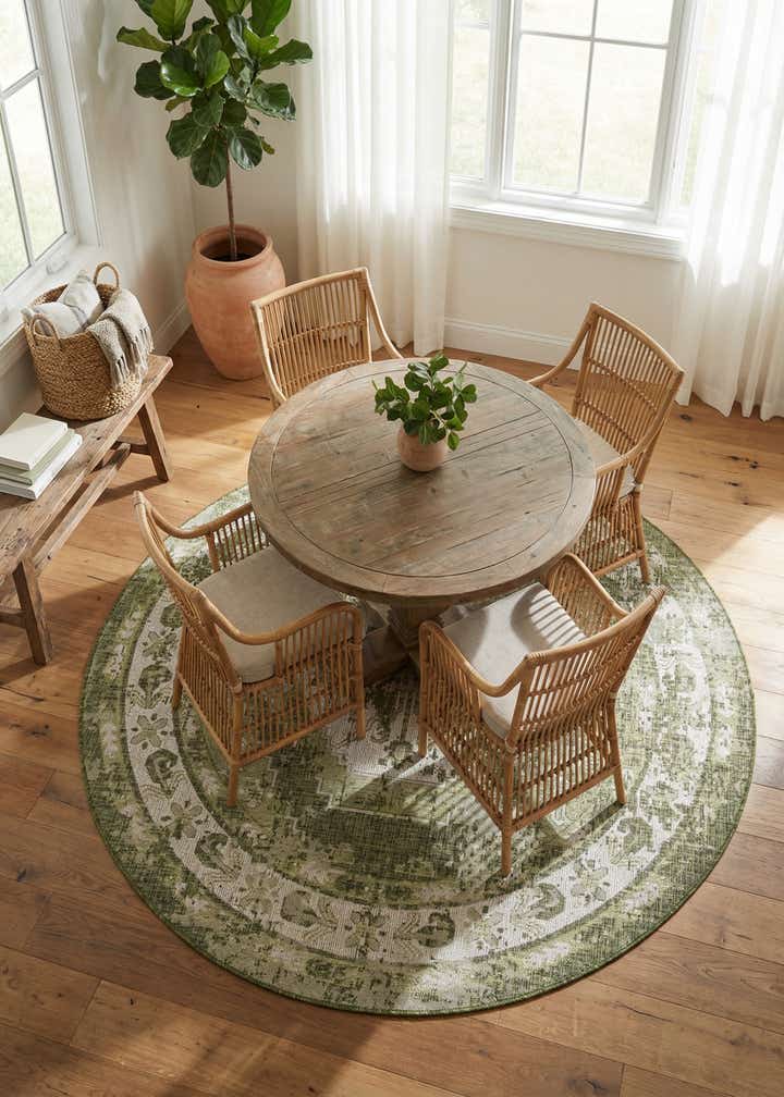 7' 10 x 7' 10 Easy-Clean Traditional Indoor / Outdoor Round Rug