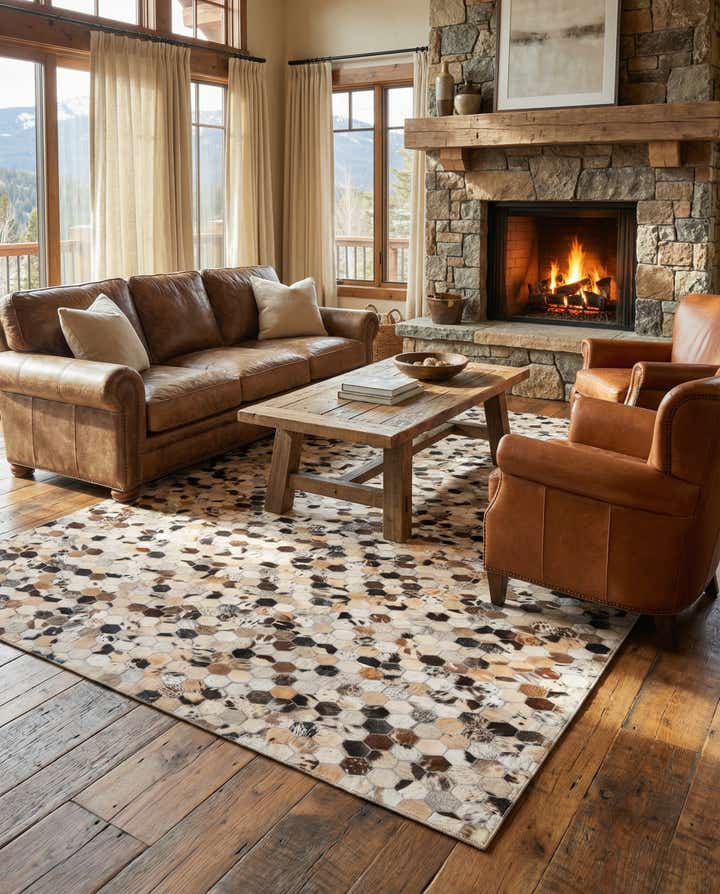 5' 1 x 8' Cowhide Leather Rug