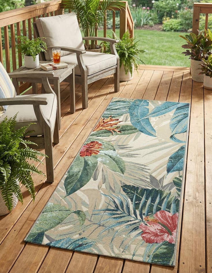 Detail image of 2' x 4' Easy-Clean Botanical Indoor / Outdoor Runner Rug