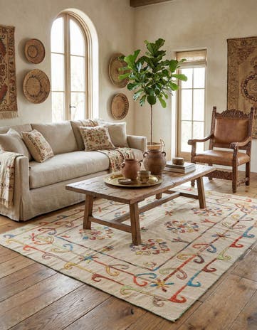 5' 10 x 7' 3 Hand Woven Kilim Suzani Wool Rug