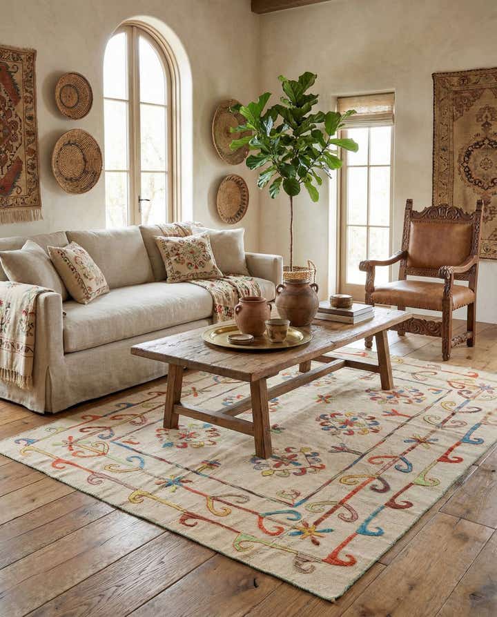 5' 10 x 7' 3 Hand Woven Kilim Suzani Wool Rug