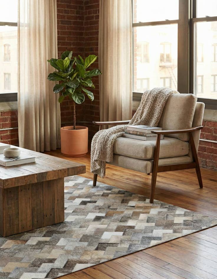 Detail image of  4' 1 x 5' 10 Cowhide Stocks Rug