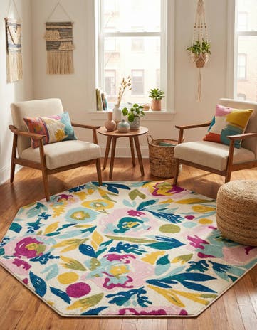 White Bloom Octagon Rug