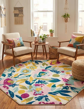 White Bloom Octagon Rug
