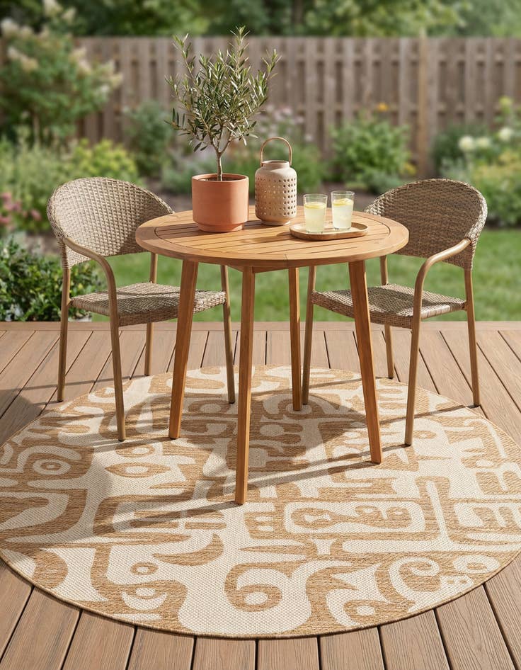 Detail image of 6' x 6'  Washable Modern Indoor / Outdoor Round Rug