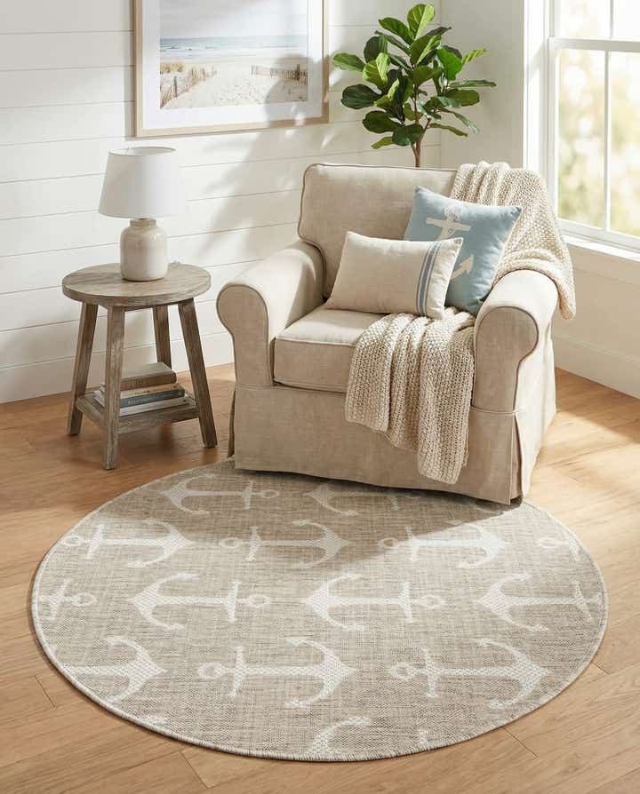4' x 4' Easy-Clean Coastal Indoor / Outdoor Round Rug