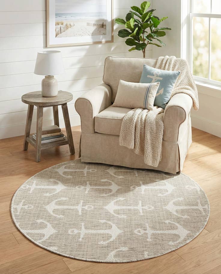 Detail image of 4' x 4' Easy-Clean Coastal Indoor / Outdoor Round Rug