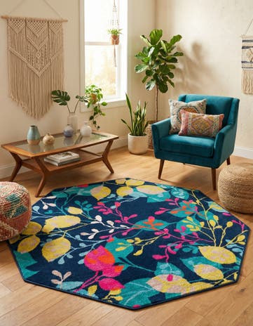 Navy Blue Azalea Octagon Rug