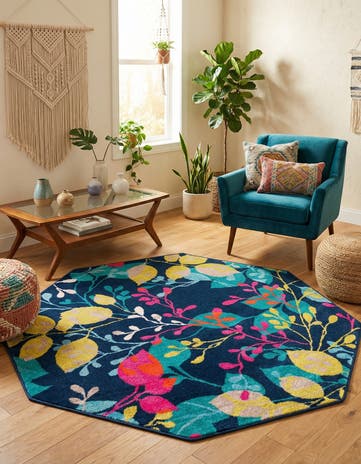 Navy Blue Azalea Octagon Rug