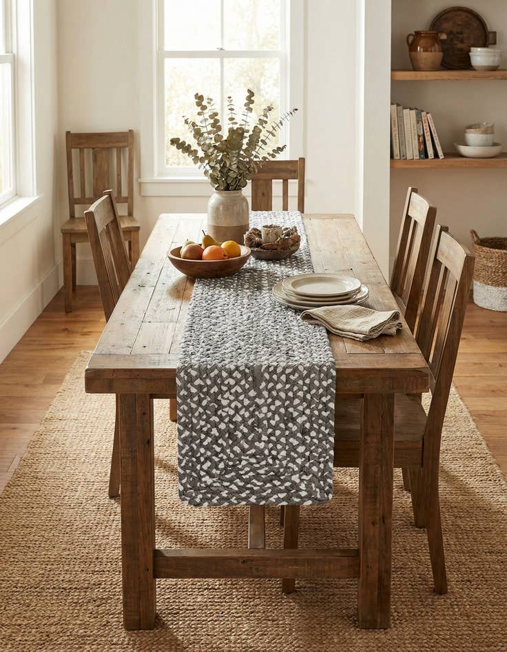 Detail image of  1' 2 x 6' 1  Hand Braided Chindi Table Runner Rug