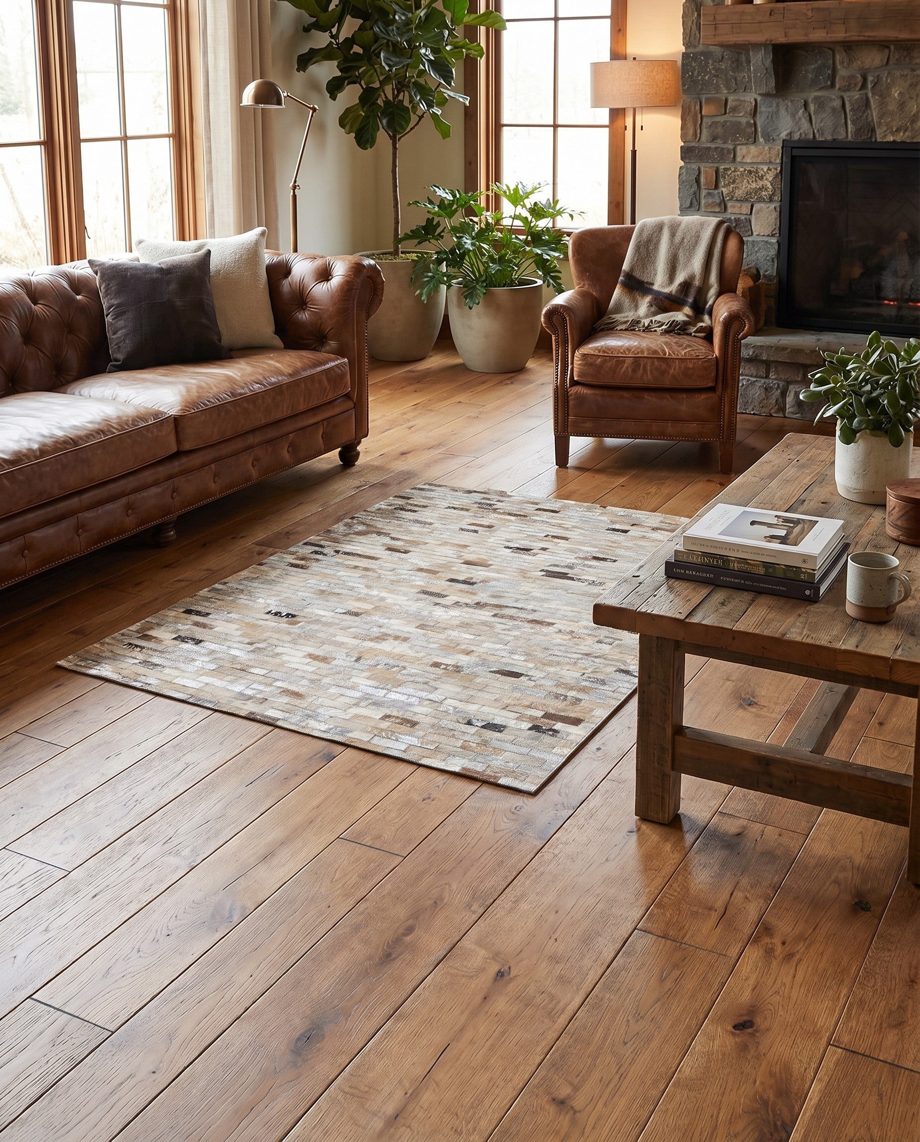 4' x 4' 8 Cowhide Stocks Rug
