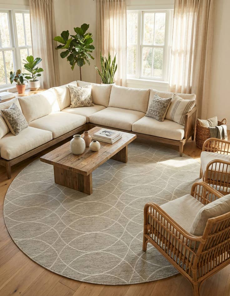 Detail image of  10' x 10'  Washable Lattice Indoor / Outdoor Round Rug