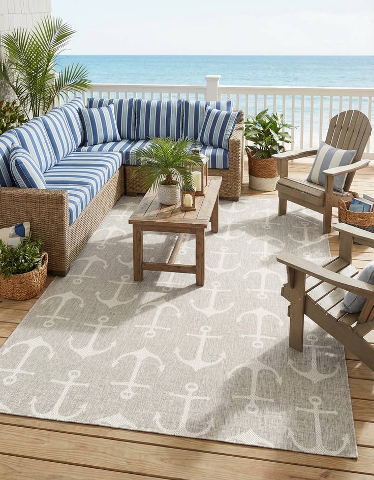 Detail image of 7' 10 x 11'  Washable Coastal Indoor / Outdoor Rug