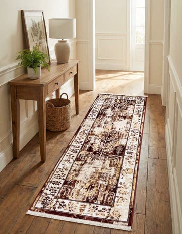 Burgundy Red Nain Design Runner Rug