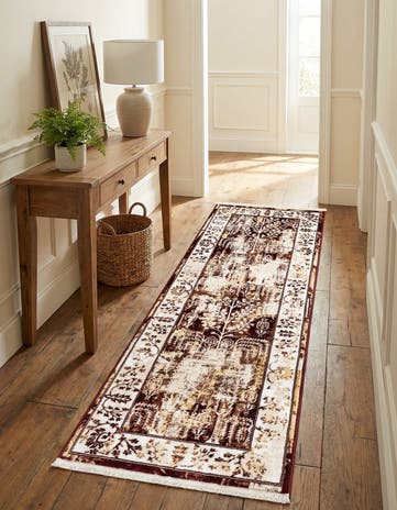Burgundy Red Nain Design Runner Rug