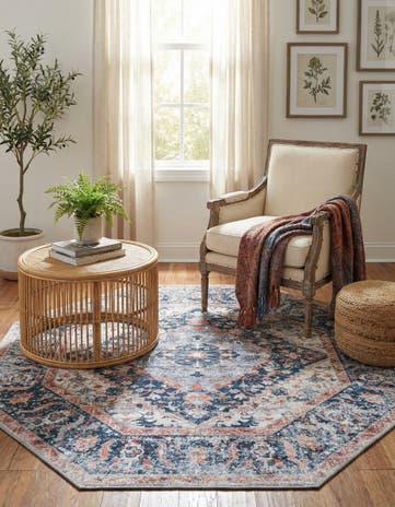 Navy Blue Washable Yara Octagon Rug