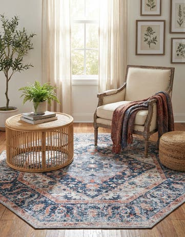 Navy Blue Washable Yara Octagon Rug