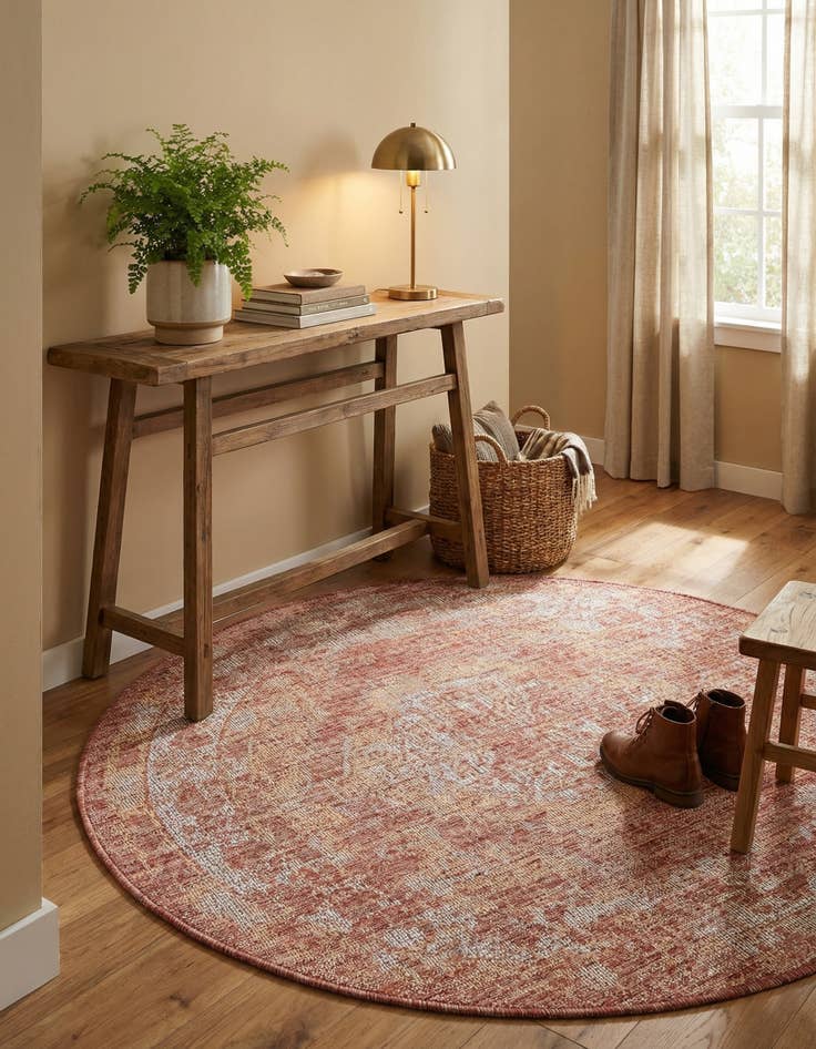 Detail image of 4' x 4'  Washable Traditional Indoor / Outdoor Round Rug