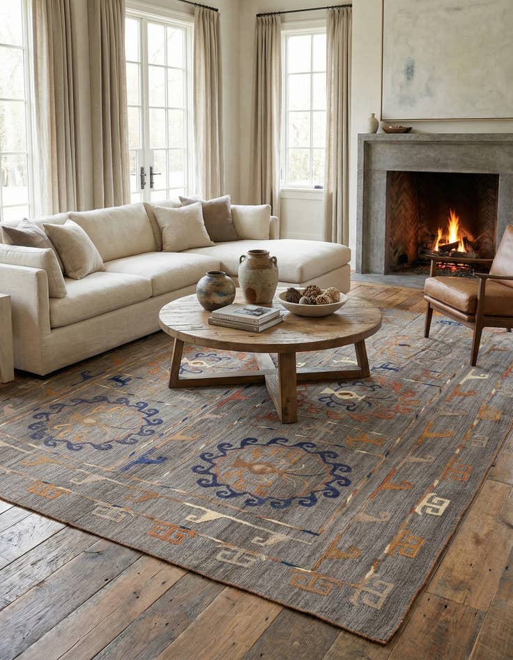 Detail image of 8' x 10' 1  Hand Woven Kilim Modern Wool Rug