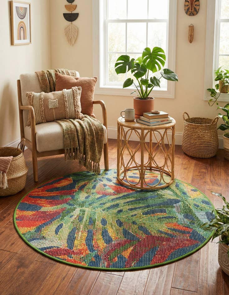 Detail image of  3' 3 x 3' 3  Washable Baja Indoor / Outdoor Round Rug